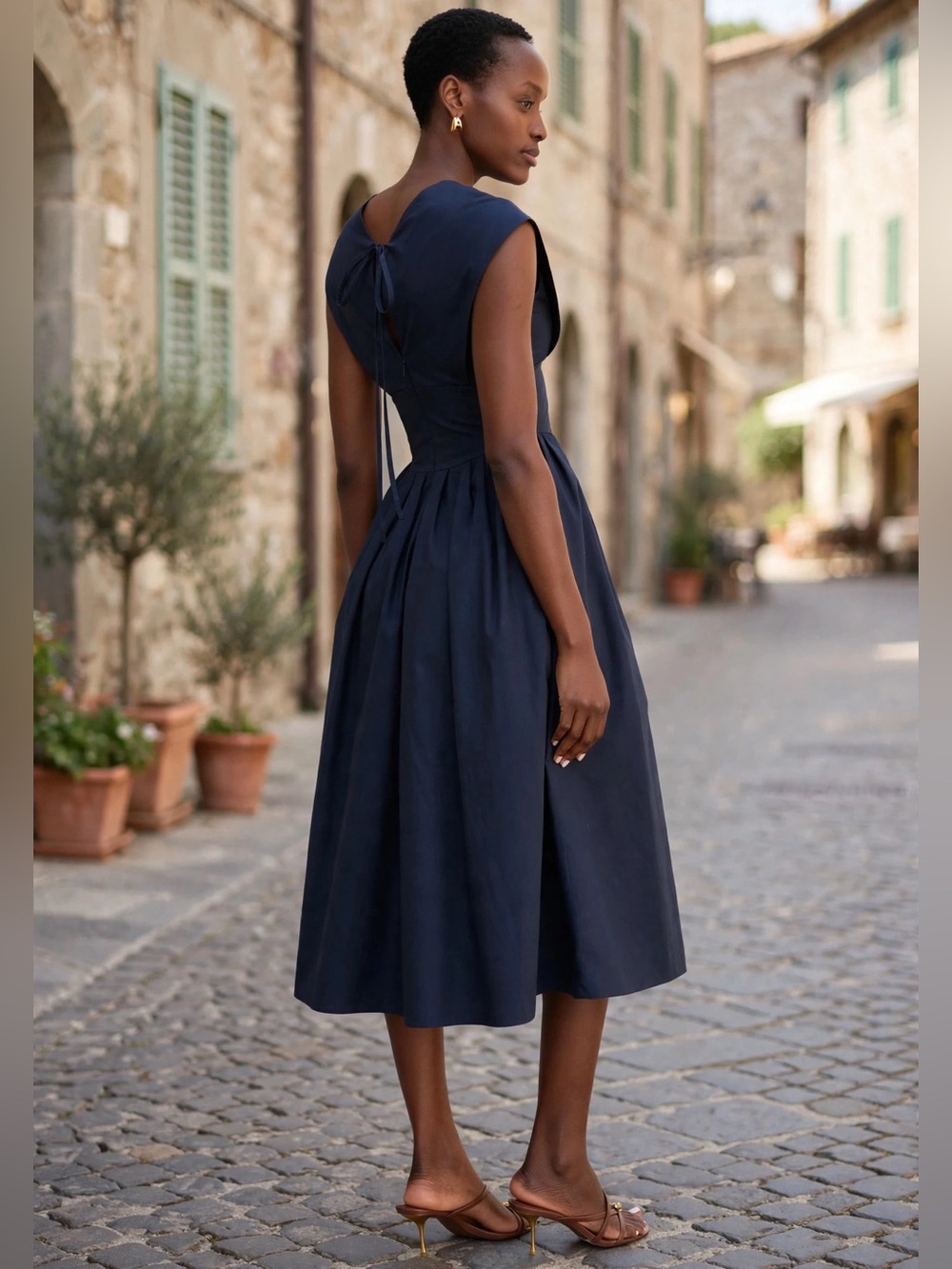 ROSIE ASSOULIN Navy In Full Bloom Dress Elegant Navy V-Neck Midi Dress Sz 10 - Picture 7 of 13